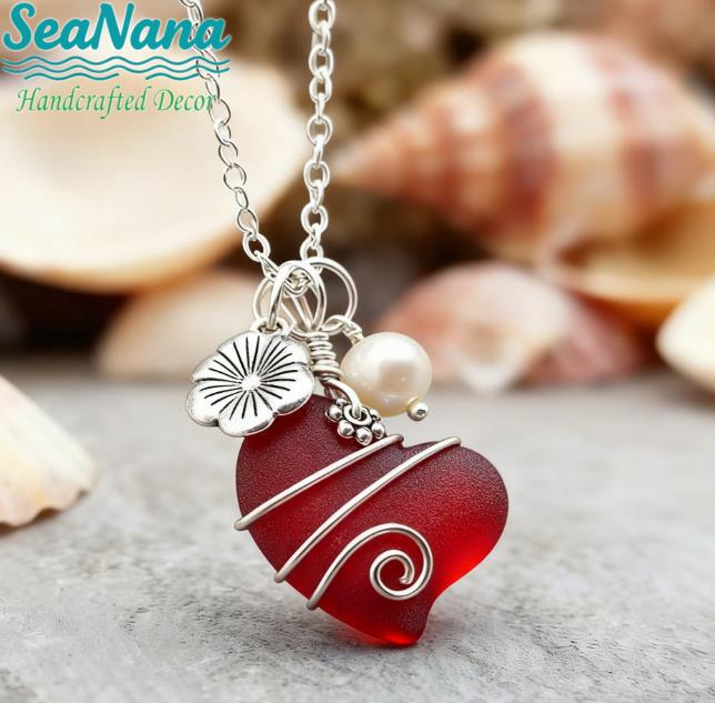💖Handcrafted Heart Sea Glass Necklace